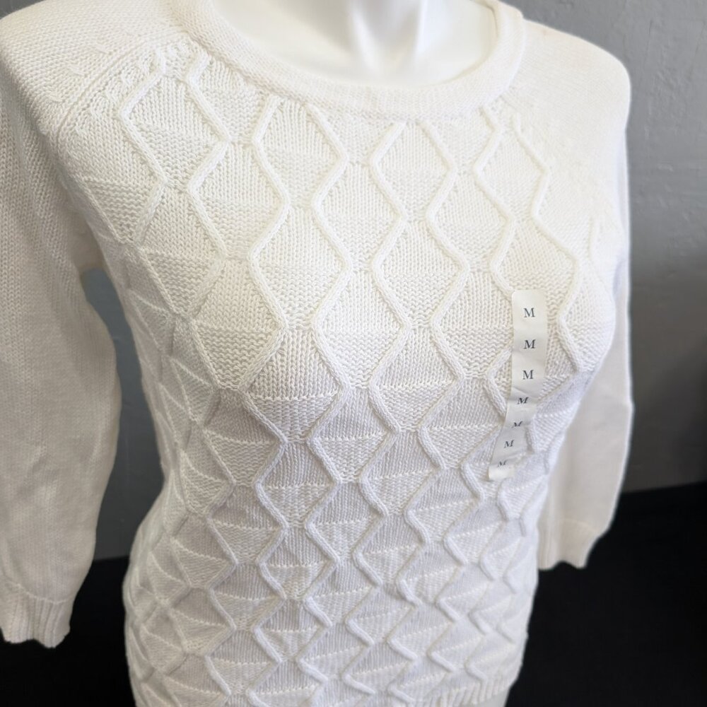 Croft & Barrow Open Knit Crochet Sweater White Cotton Blend Women's Medium NWT - Picture 2 of 8